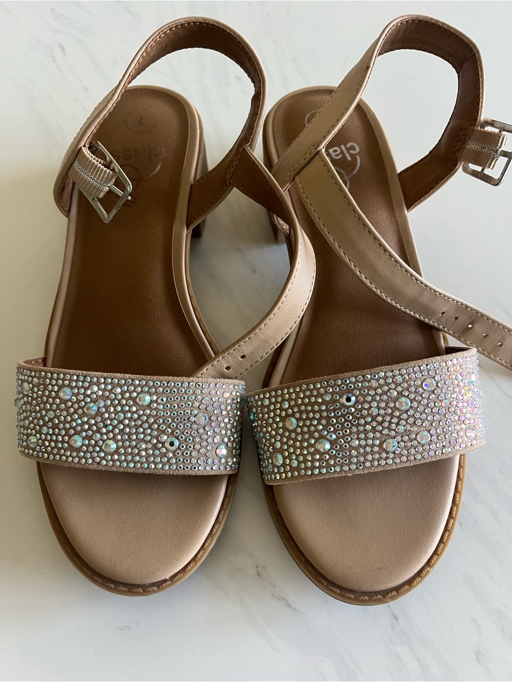 Art Class Tan Crystal-Embellished Slingback Sandals - Size 1